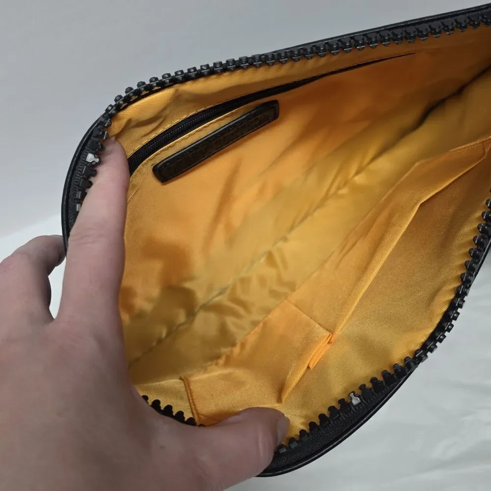 Dream Control Black Large Patched Clutch With Pom Pom Vegan Leather Hipster